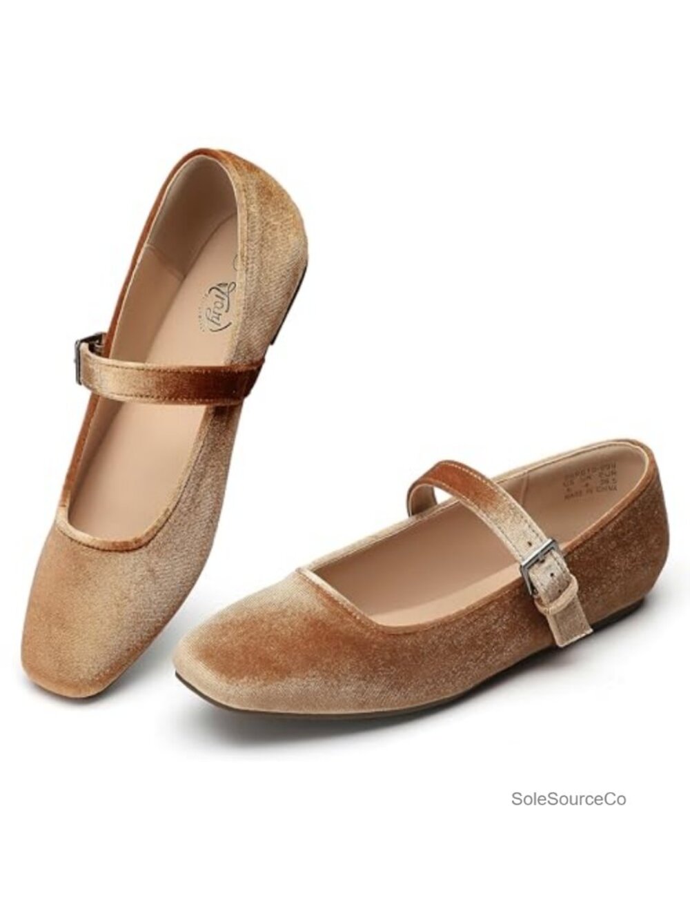 Velvet Mary Jane Flats Woven Ballet Shoes with Buckle Adjustable Strap Memory